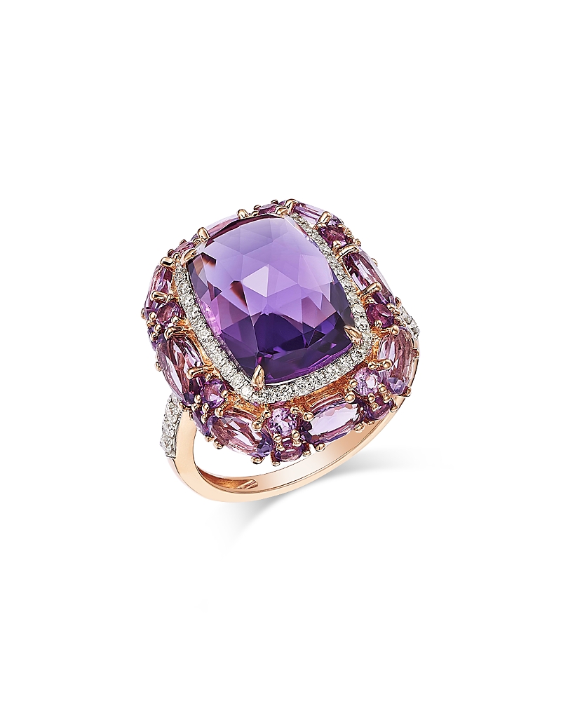 Bloomingdale's Fine Collection Amethyst & Diamond Halo Ring In 14k Rose Gold In Gold