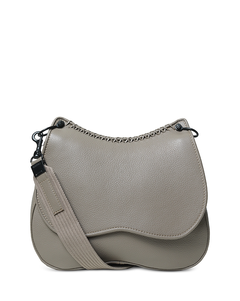 Callista Medium Grained Leather Saddle Bag In Gray