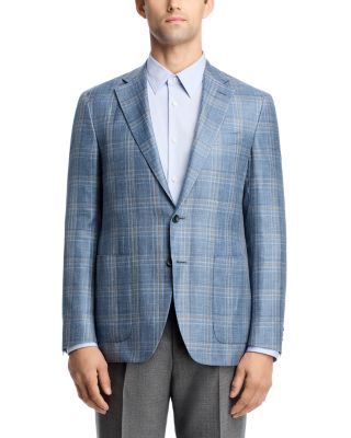 Kei Wool, Silk & Linen Plaid Unstructured Trim Fit Sport Coat