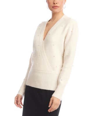 Karen Kane Embellished Faux Wrap V Neck Sweater
