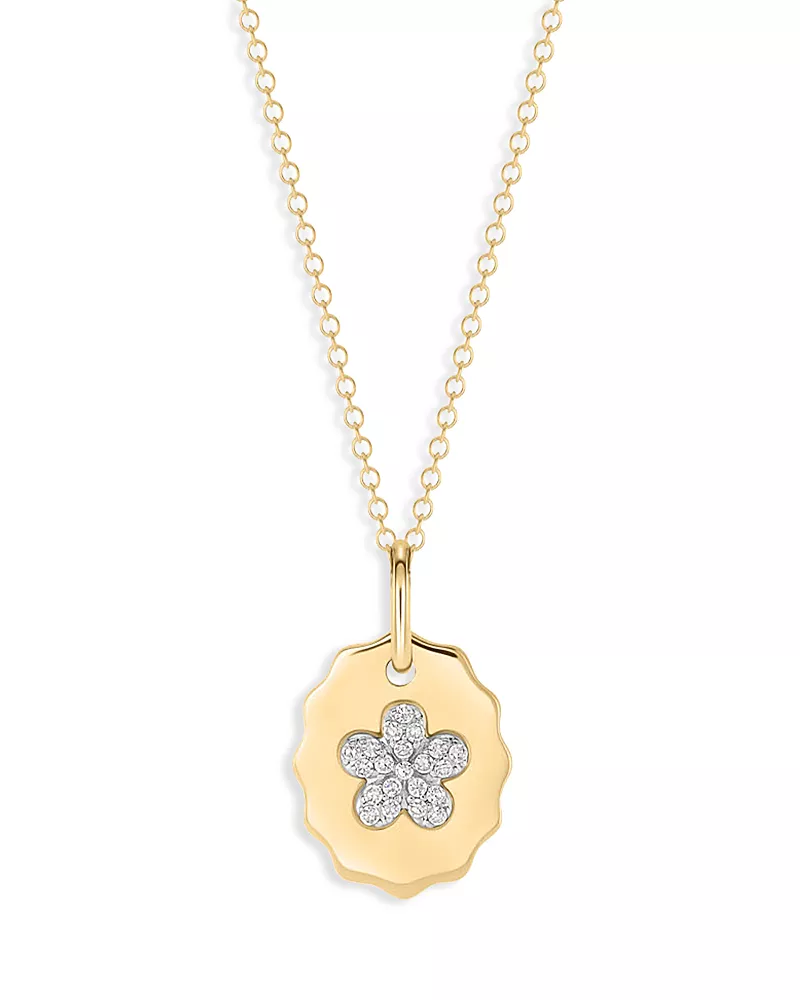 Phillips House 14K Yellow Gold Diamond Forget Me Not Medallion Necklace, 0.11 tcw