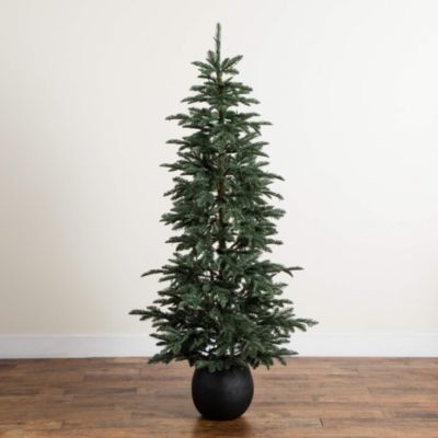 Pre-Lit Artificial Pine 6' Christmas Tree in Round Planter with Warm White LED Lights