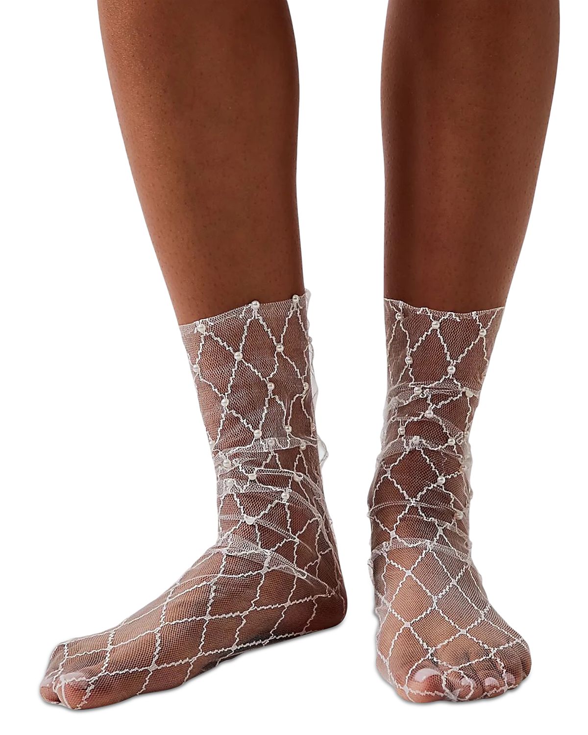 High Heel Jungle Faux Diamonds & Pearls Sheer Socks
