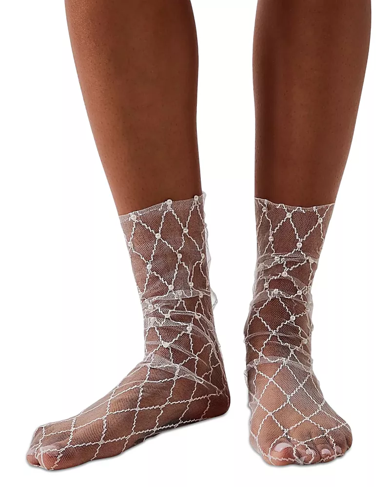 High Heel Jungle Faux Diamonds & Pearls Sheer Socks