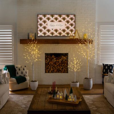 Pre-Lit Artificial White Birch Trees with LED Lights, Set of 3