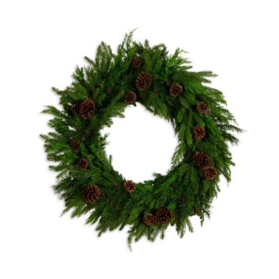 Artificial Norfolk Mixed Pine 30" Wreath with Pinecones