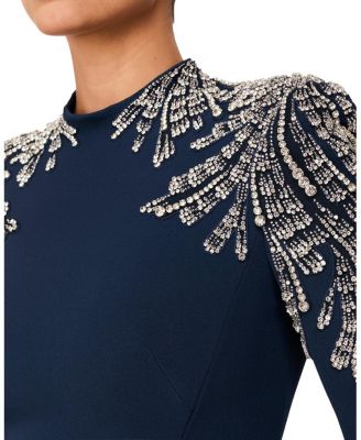 Cobra Embellished-Shoulders Mock-Neck Maxi Dress