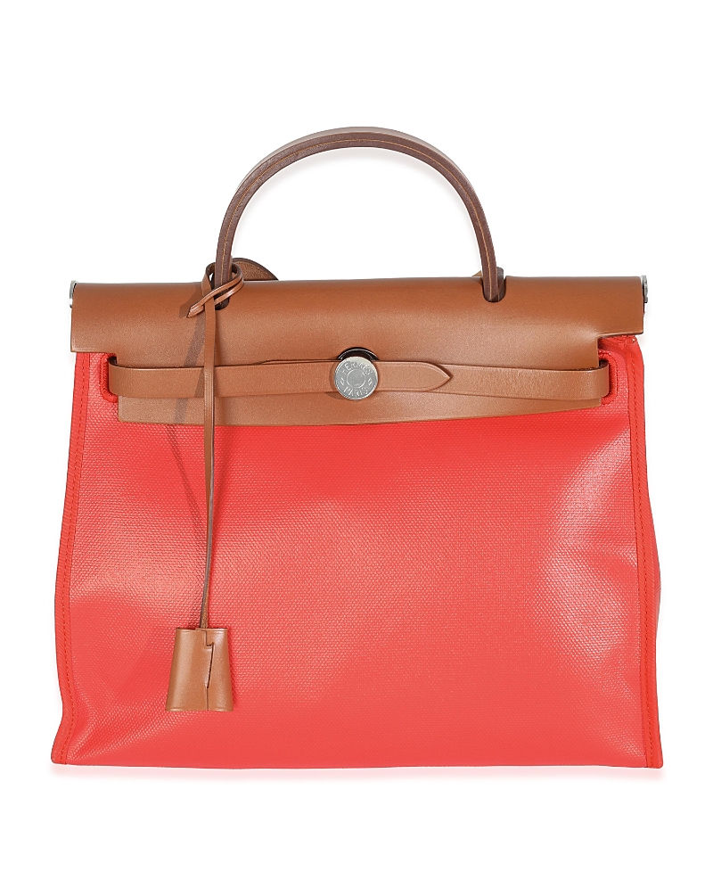 Pre-owned Pre-owned Hermes  Hermes Herbag Zip 31 Pm Leather; Canvas Handbag In Orange