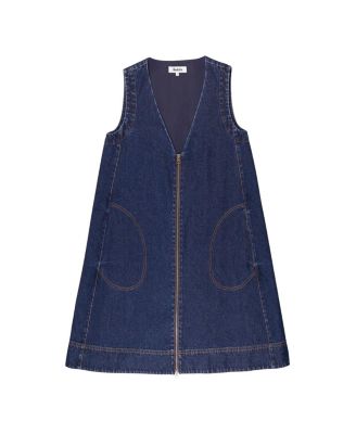  Sleeveless Denim Zip Front Mini Dress