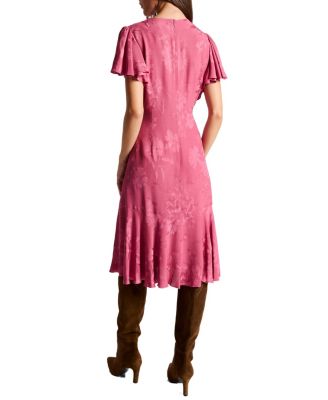 Grazia Flutter Sleeve Sheath Dress in Floral Jacquard