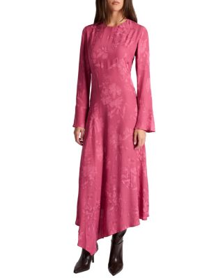 Rachel Long Sleeve Asymmetric Midi Dress in Floral Jacquard