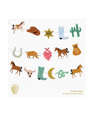  Yeehaw Cowboy Birthday Garland, Set of 16 Pieces and Hanging Twine - Ages 5-7