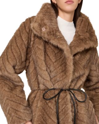 Dayna Chevron Faux Fur Coat
