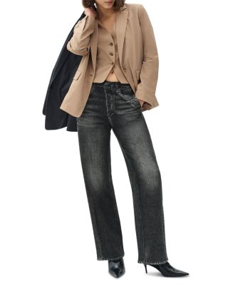 Miramar Fleece Pull On Wide Leg Sweatpant Jeans in Washed Black