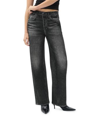 Miramar Fleece Pull On Wide Leg Sweatpant Jeans in Washed Black