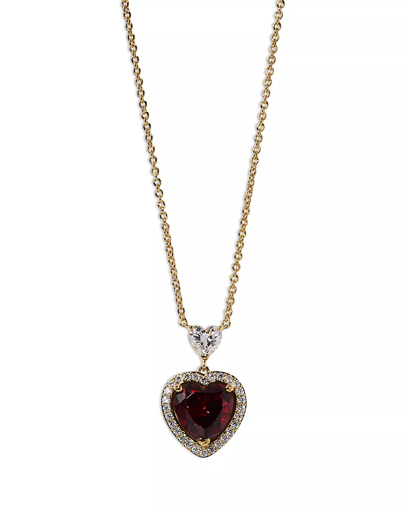 Nadri Le Bisou Red Cubic Zirconia Heart Halo Pendant Necklace, 16