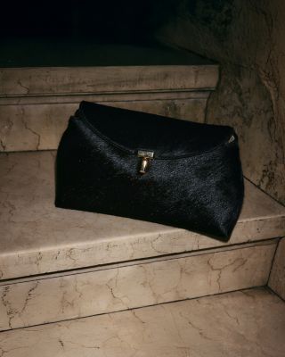 T Lock Calf Hair Convertible Clutch