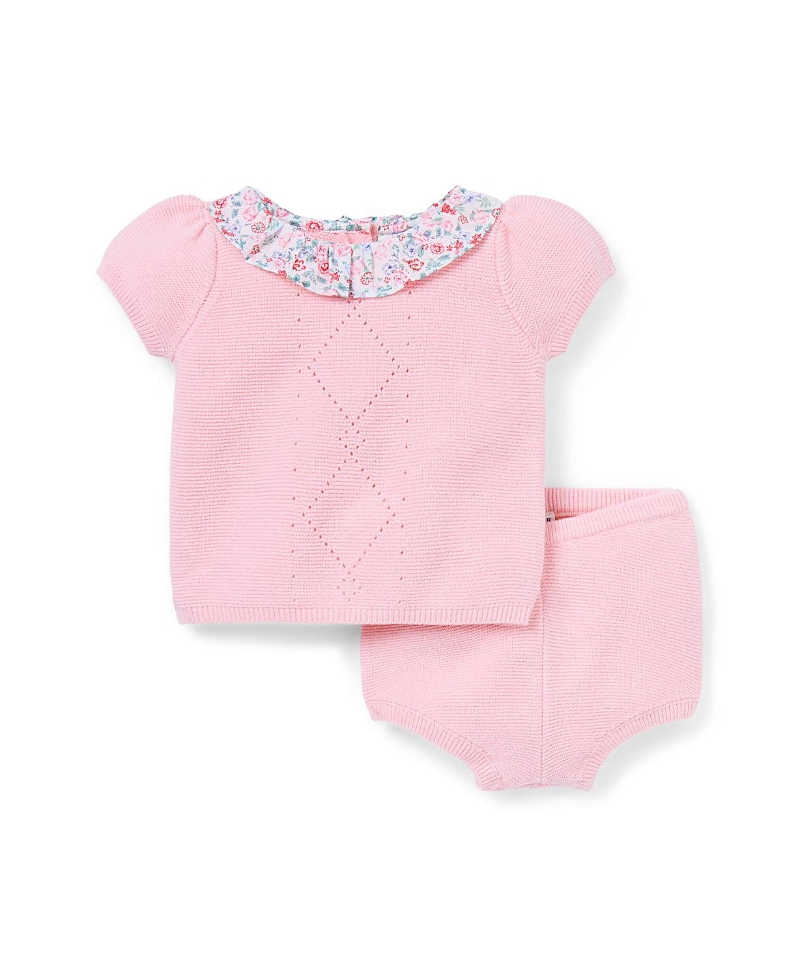 Janie And Jack Girls' Baby Floral Collar Matching Set - Baby In Pink
