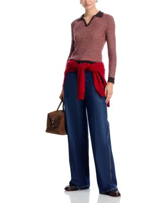 Chevron Long Sleeve Shrunken Cashmere Polo