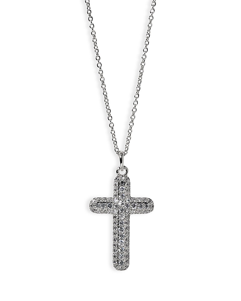 Nadri Crushed Pave Cross Pendant Necklace, 16-19 In Silver
