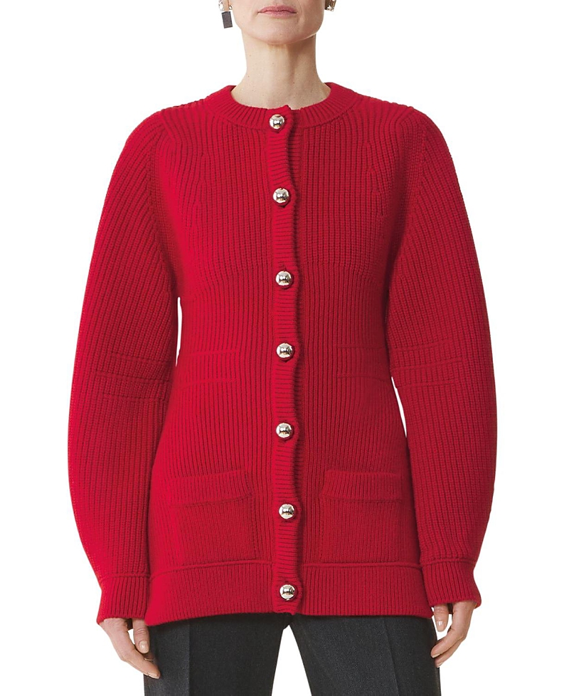 Lanvin Wool Ribbed Cardigan In Red