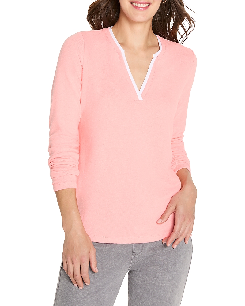 Nzt By Nic+zoe Cozy Double Layer Split Neck Top In Pink