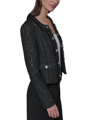 Cropped Collarless Tweed Jacket