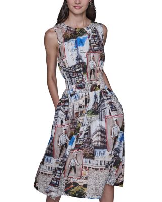 Allover City Scene Print Dress