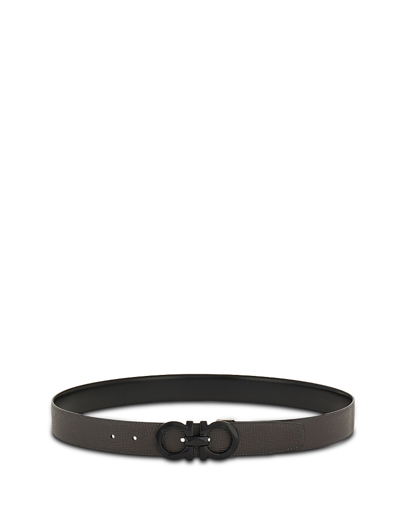 Ferragamo Gancini Reversible Adjustable Leather Belt In Black