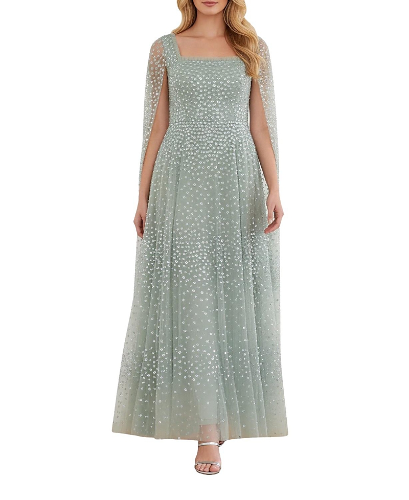 Needle & Thread Scatter Dot Cape Sleeve Ankle Gown In Green