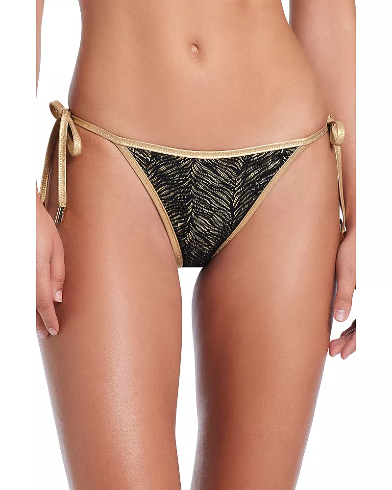 Red Carter Metallic Tie Side Bikini Bottom