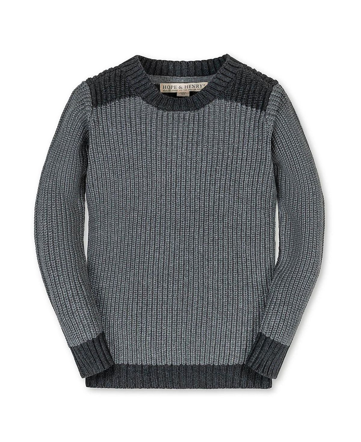Hope & Henry Boys' Organic Long Sleeve Shoulder Detail Crewneck Pullover Sweater - Little Kid, Big Kid
