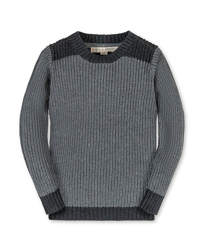 Hope & Henry Kids' Organic Long Sleeve Shoulder Detail Crewneck Pullover Sweater In Gray