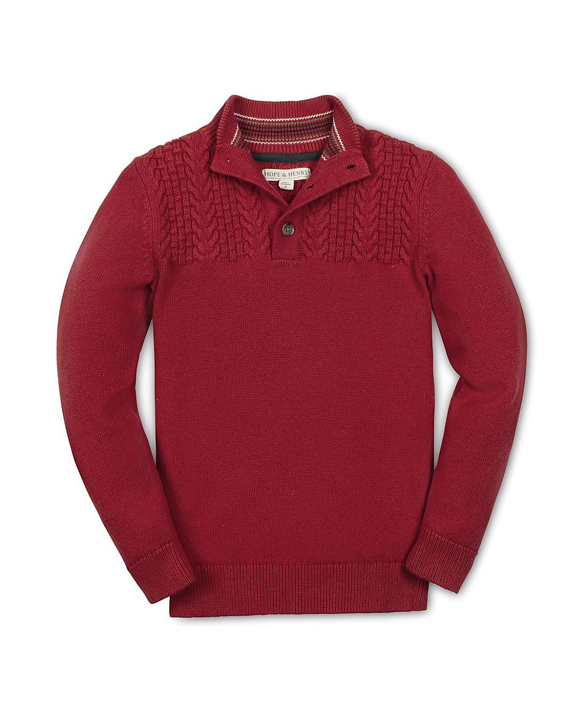 Hope & Henry Boys' Organic Long Sleeve Mock Neck Sweater with Cable Yoke - Little Kid, Big Kid