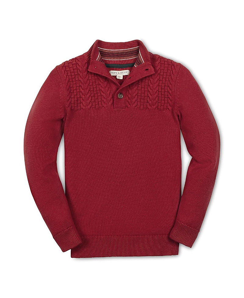 Hope & Henry Boys' Organic Long Sleeve Mock Neck Sweater with Cable Yoke - Little Kid, Big Kid