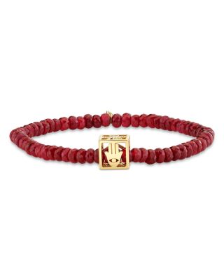 14K Yellow Gold Diamond & Ruby Bead Open Box Rondelle Bracelet