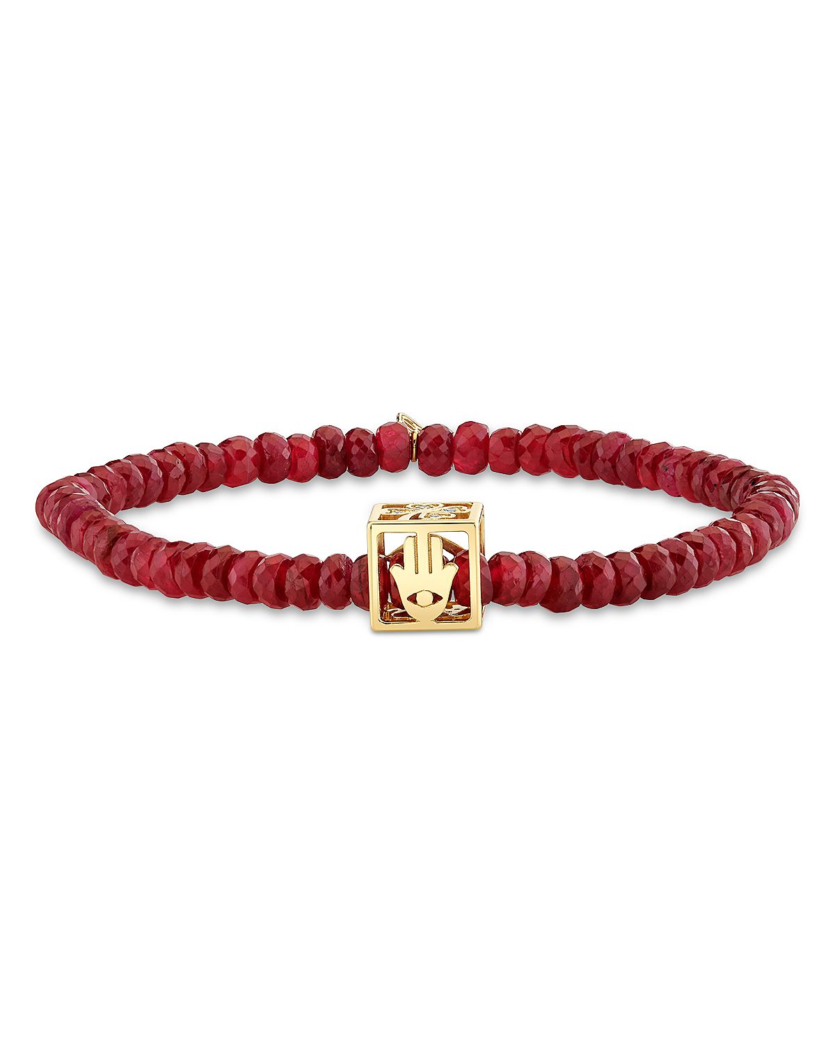 Sydney Evan 14K Yellow Gold Diamond & Ruby Bead Open Box Rondelle Bracelet