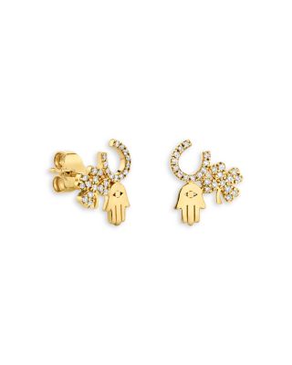 14K Yellow Gold Diamond Protection Stud Earrings