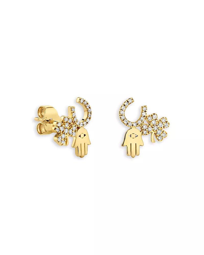 Sydney Evan 14K Yellow Gold Diamond Protection Stud Earrings