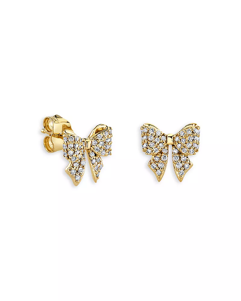 Sydney Evan 14K Yellow Gold Diamond Bow Ribbon Stud Earring