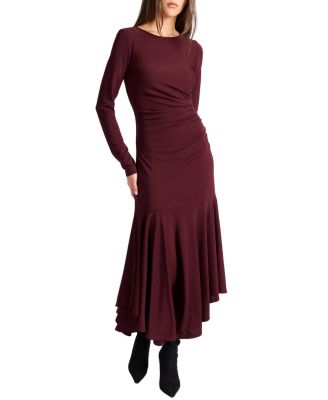 Abigail Long Sleeve Hi Lo Dress with Side Ruching in Fluid Jersey