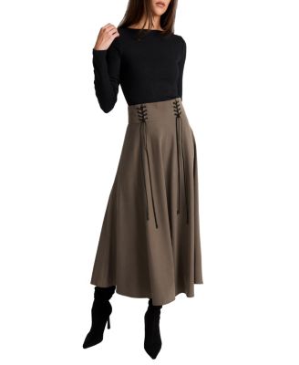 ASTER Full Midi Skirt with Leather Lacing Detail