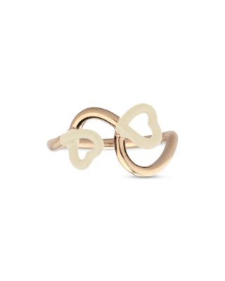 9K Yellow Gold Hearts Panna Enamel Double Heart Ring