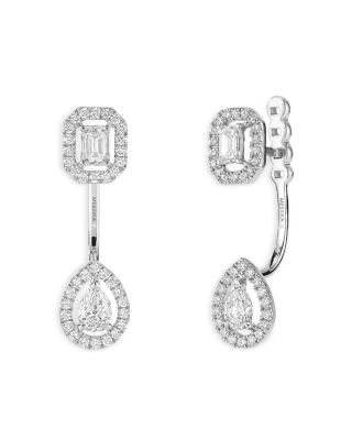 18K White Gold My Twin Diamond Mixed Cut Toi et Moi Front to Back Earrings
