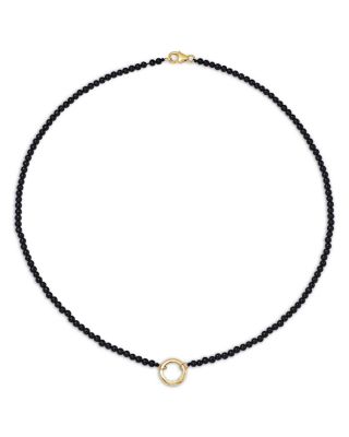 14K Yellow Gold Onyx Bead Charm Holder Necklace, 18"