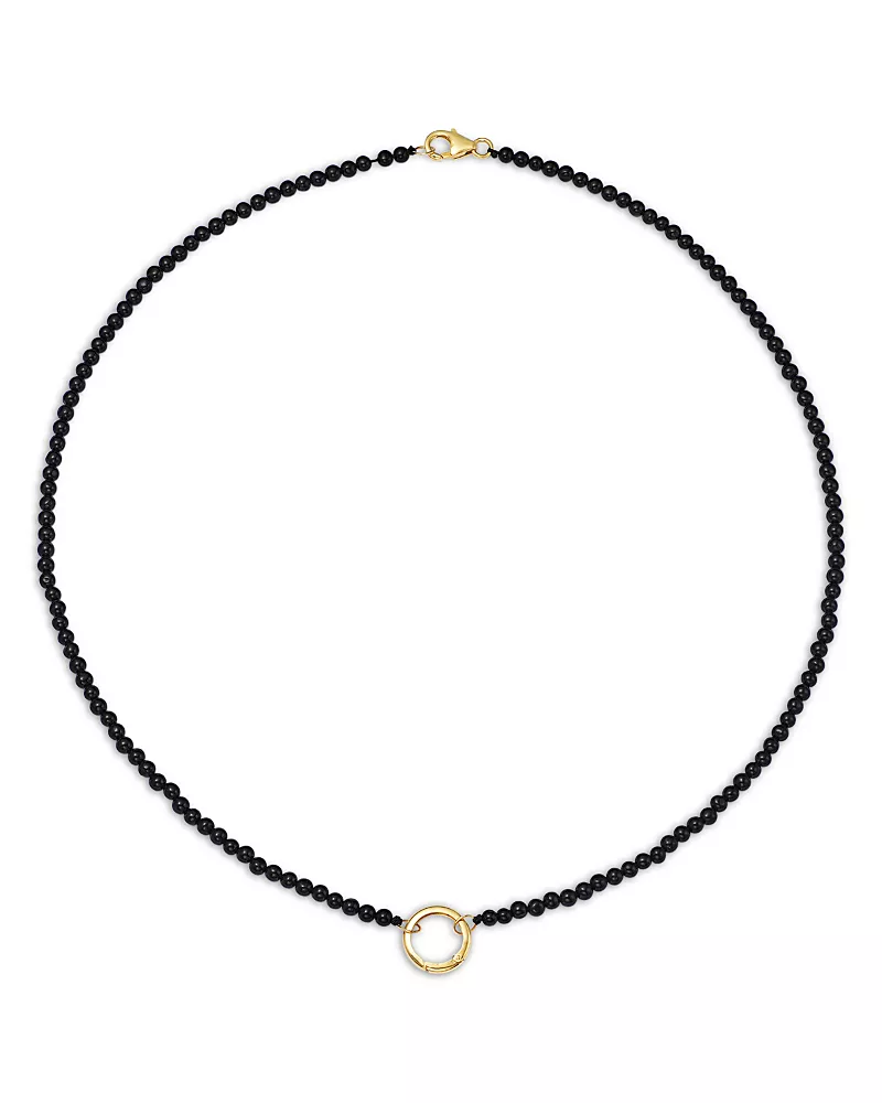 Moon & Meadow 14K Yellow Gold Onyx Bead Charm Holder Necklace, 18