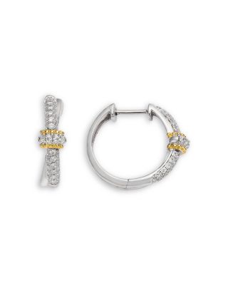 Diamond Huggie Hoop Earrings in 14K Yellow & White Gold, 0.50 tcw