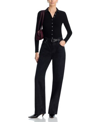 Amee Luxe Rib Long Sleeve Button Polo