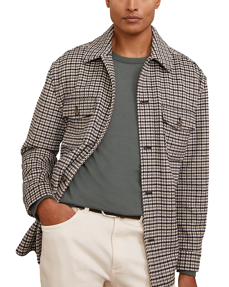 Reiss Grey Liam Houndstooth Wool-blend Houndstooth-check Overshirt In Gray