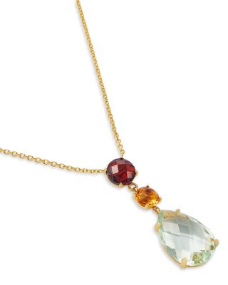 Prasiolite, Citrine & Garnet Pendant Necklace in 14K Yellow Gold, 16"